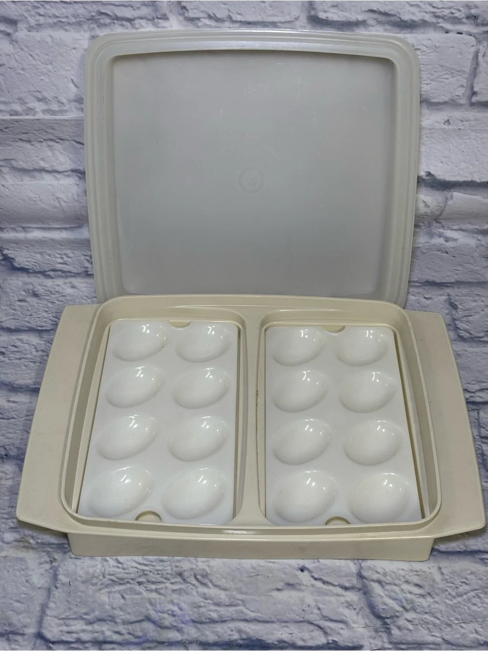 Tupperware 723-2 Egg Keeper Tray Almond 4 pieces as shown Vintage